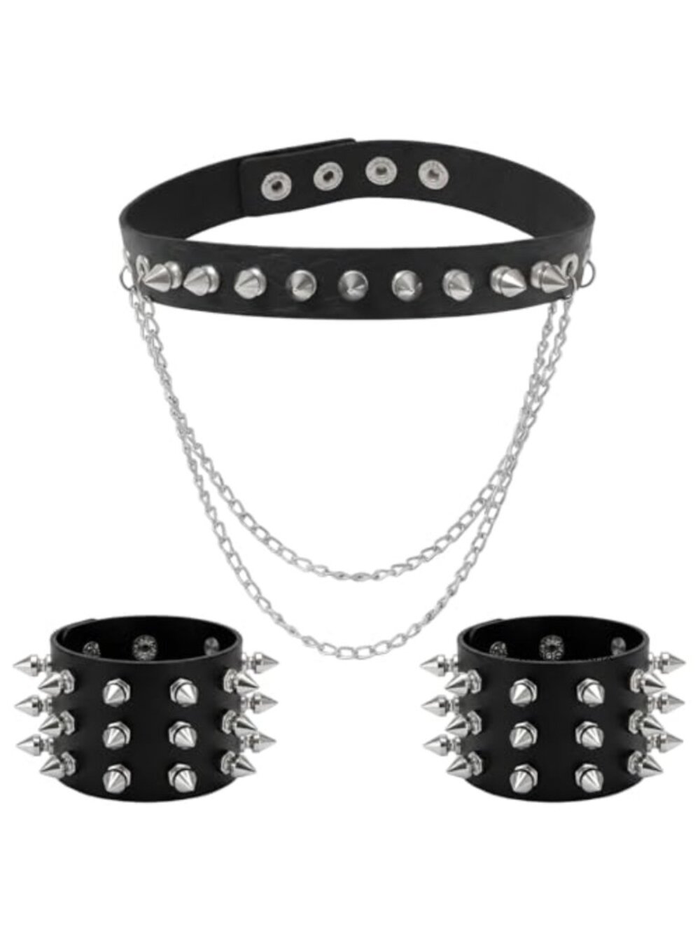 3 Pc Leather Goth Spike Choker & Bracelet Set Punk Rock Studded Cuff Jewelry